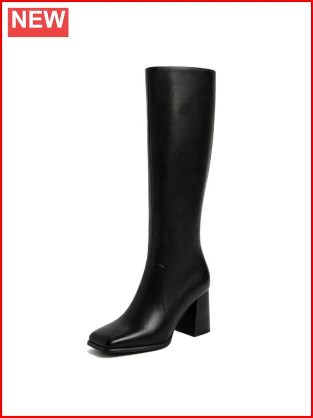 Women's Square Toe Knee High Boots Chunky Heel Faux Leather Tall